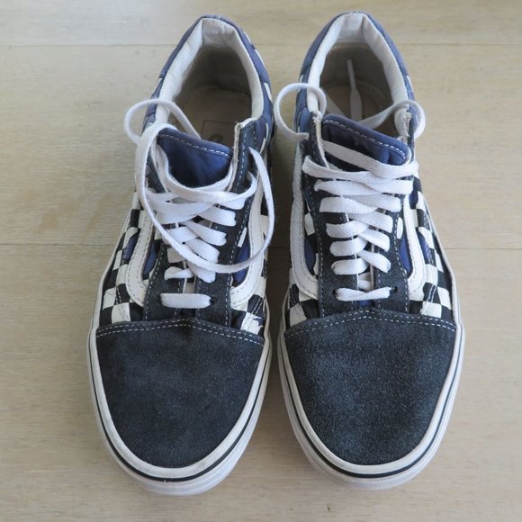 Vans Old Skool Checkerboard Dress Blues White Sneakers Low Top Shoes Mens 7.5 - Picture 1 of 13